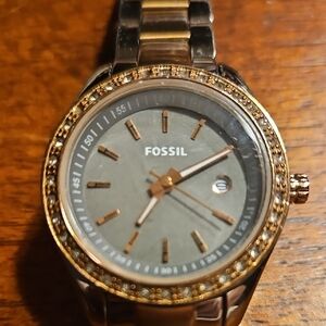 Fossil Rose Gold and Gray Crystal-Accented Watch